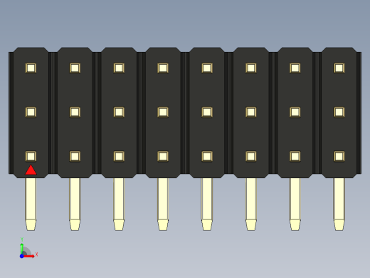 彩色公排针 100mil 2.54mm 系列-DS1022_black_3x08p_100mil_TypeD_rev1.0前视缩略图