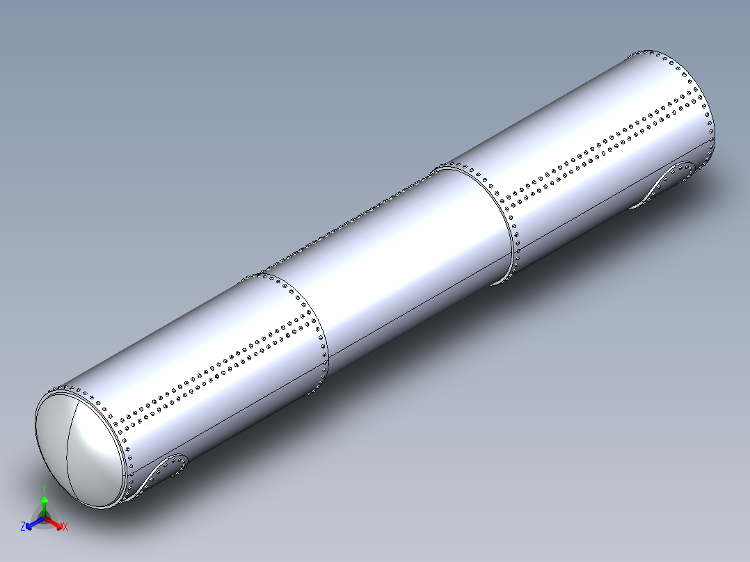 铆接锅炉滚筒正等轴测图
