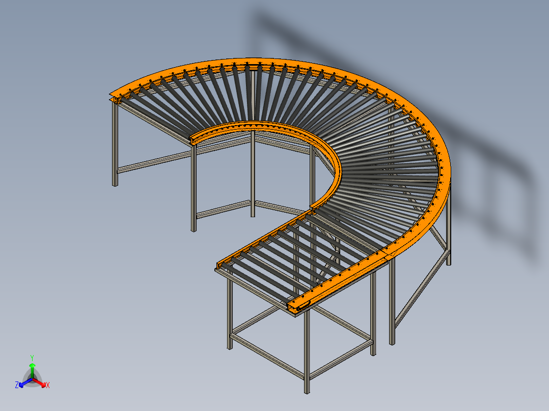 滚筒回程输送机 180°转弯roller-return-conveyor-180-X_T正等轴测图