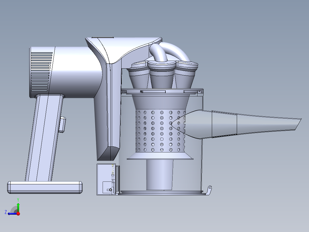 手持式车用多功能吸尘器结构设计（含三维图+仿真动画）右视图