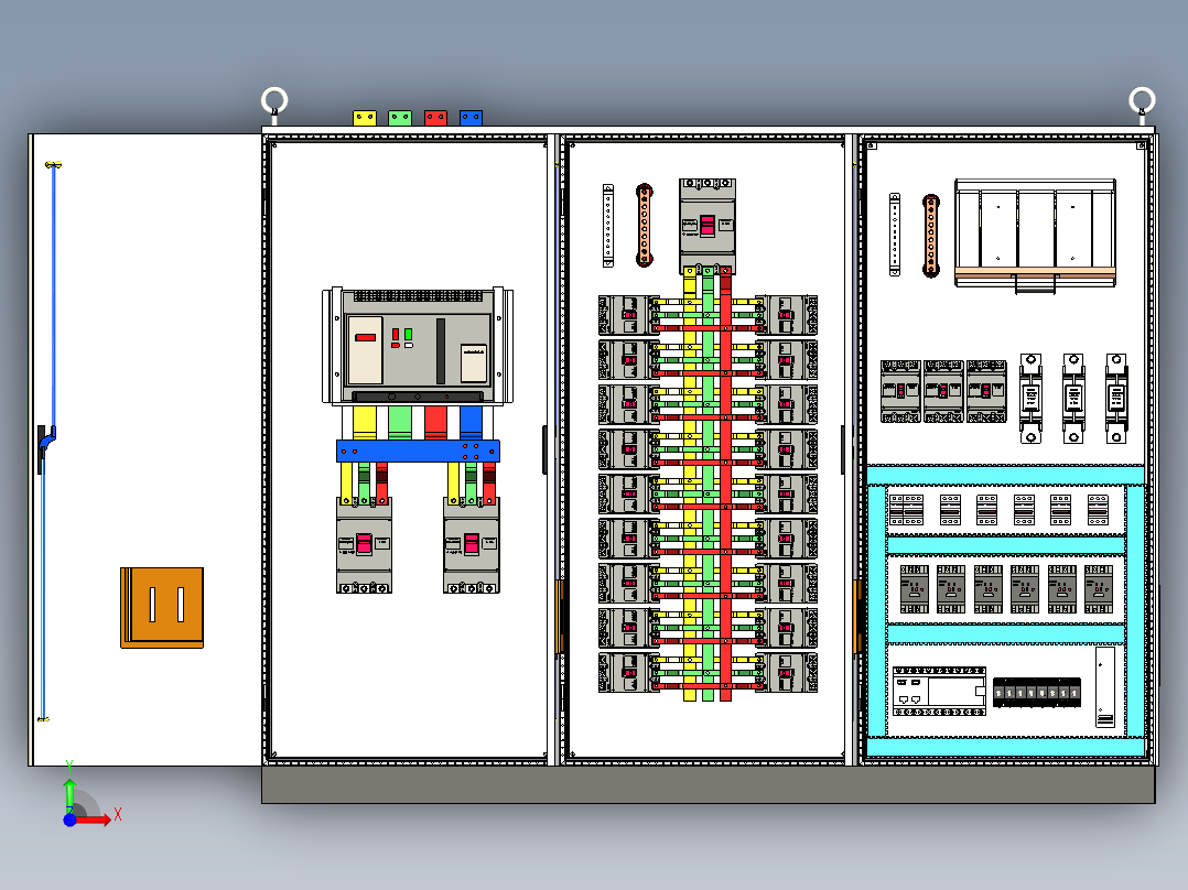 三柜组装万能断路器630竖装刀开关软启动plc控制柜 55340前视图