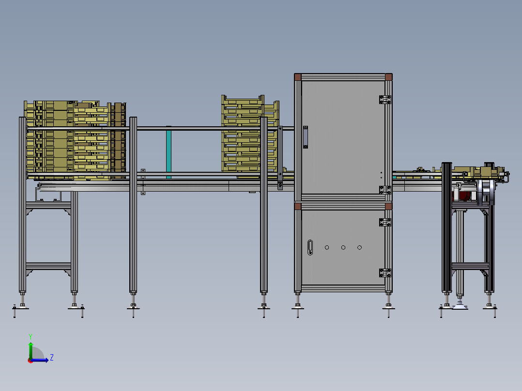 料盒缓存自动叠拆生产线左视图