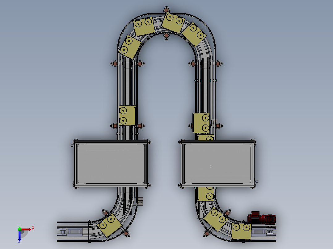 料盒缓存自动叠拆生产线俯视图