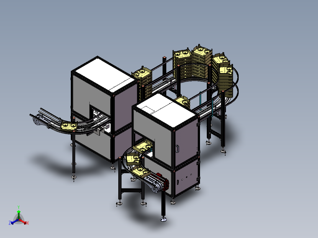 料盒缓存自动叠拆生产线正等轴测图