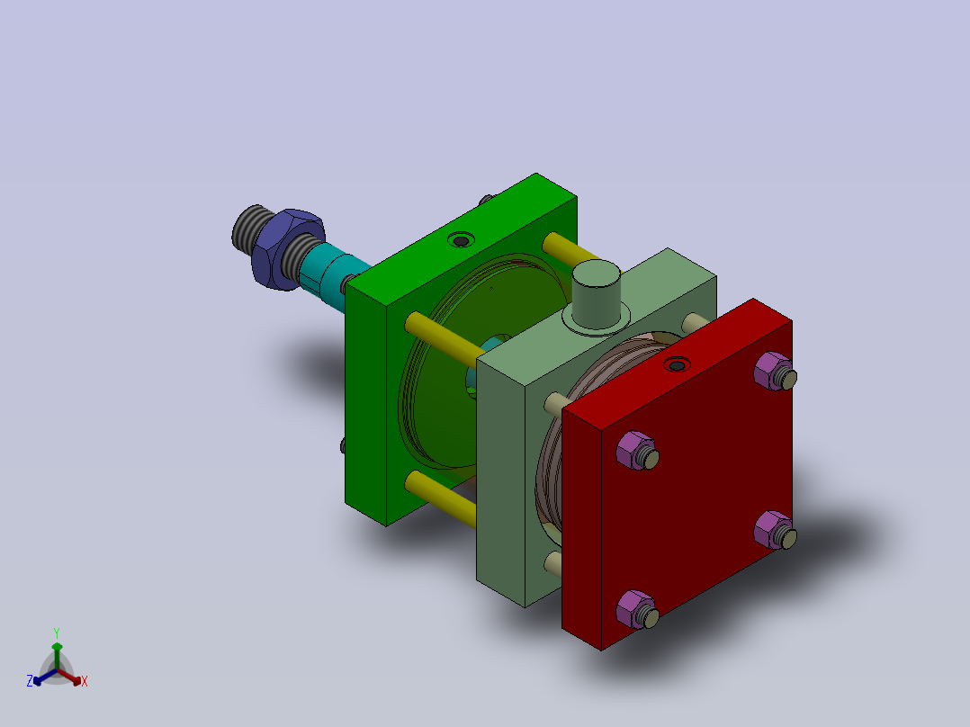 双作用气动缸（拉杆-耳轴安装）160x40x120mm正等轴测图