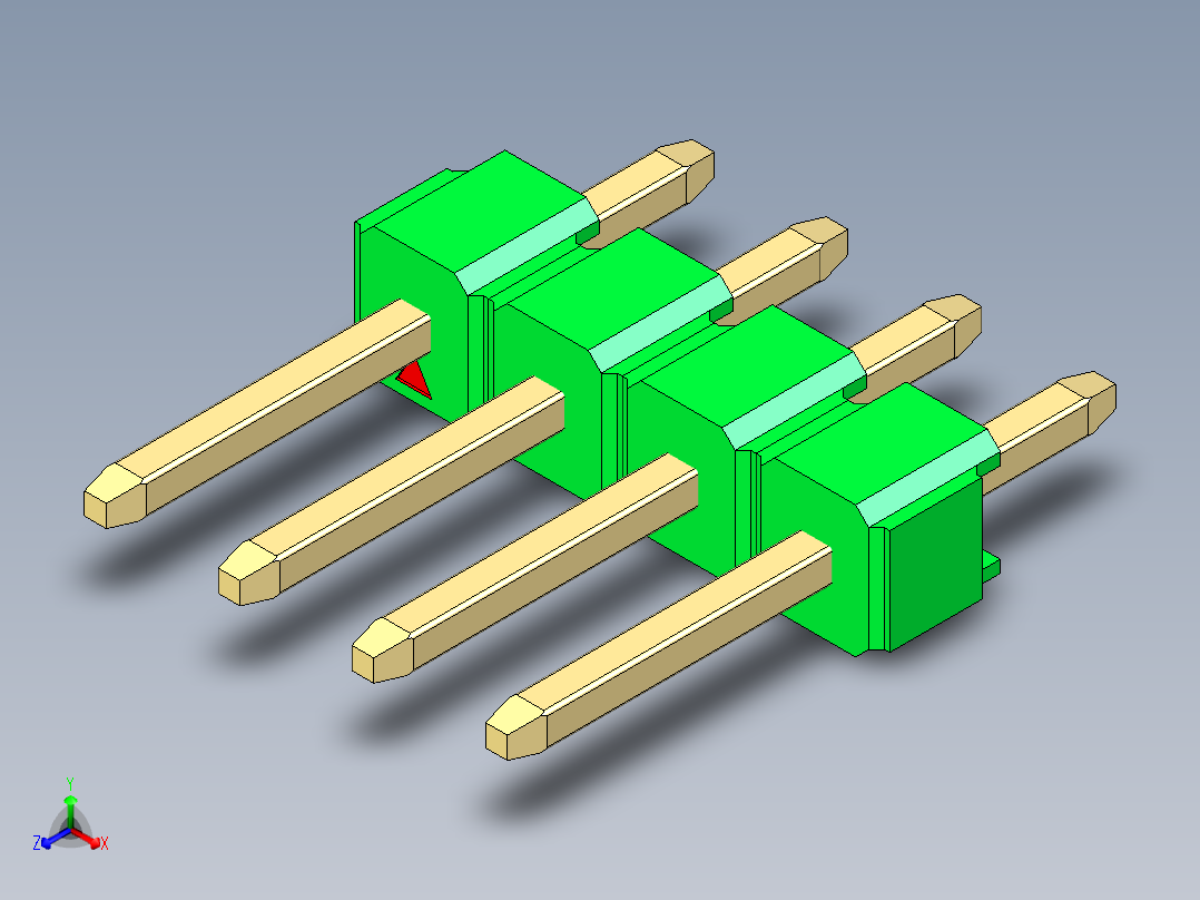 彩色公头100mil（2.54mm）系列-DS1021_green_1x04p_100mil_Type1_rev1.0主视图