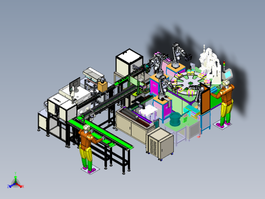 一款完整遥控器后壳按键柔性装配生产线模型含有机械手传送带等建模