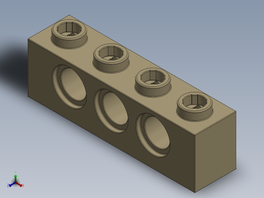 乐高机械组积木（横梁）-4234365 - 3701 Tan - Brick Yellow Technic Brick 1 x 4 with Holes正等轴测缩略图
