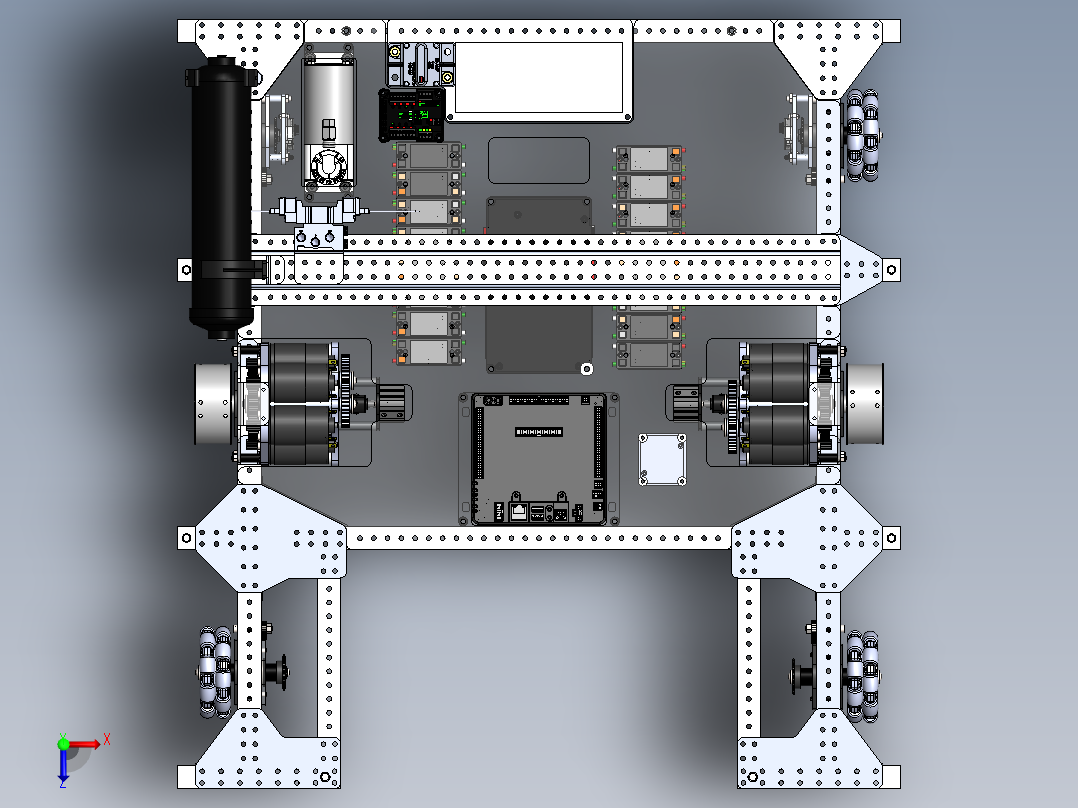 1690 Off-Season全向轮传动底盘3D模型图纸 Solidworks设计俯视图