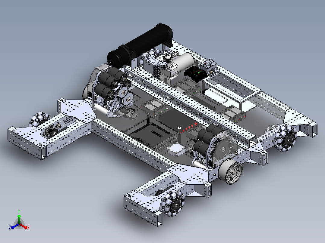 1690 Off-Season全向轮传动底盘3D模型图纸 Solidworks设计正等轴测图