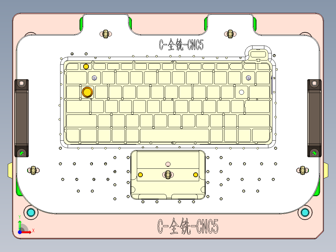 铝制笔记本C壳铣键盘框治具模型前视图