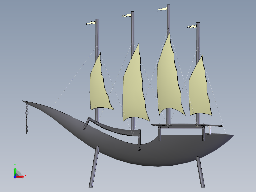 手动帆船前视图