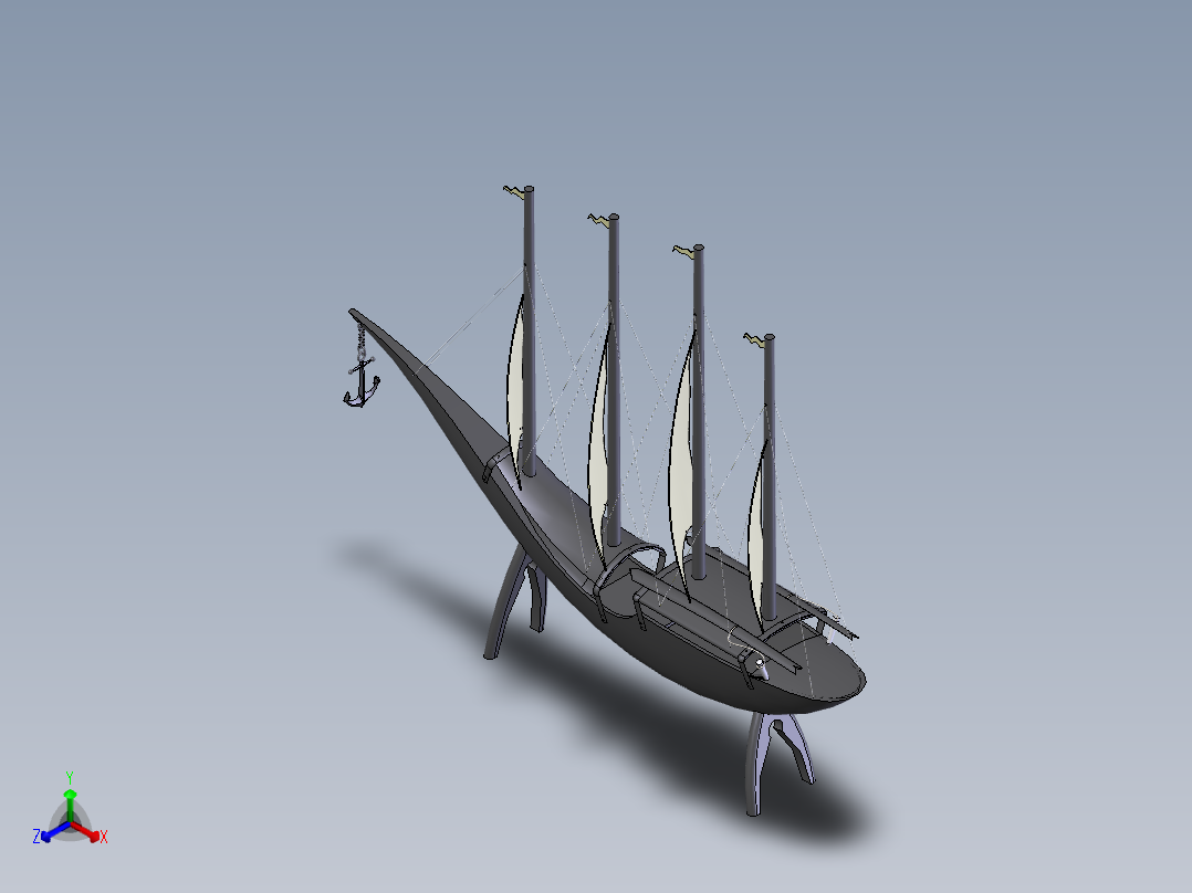 手动帆船正等轴测图