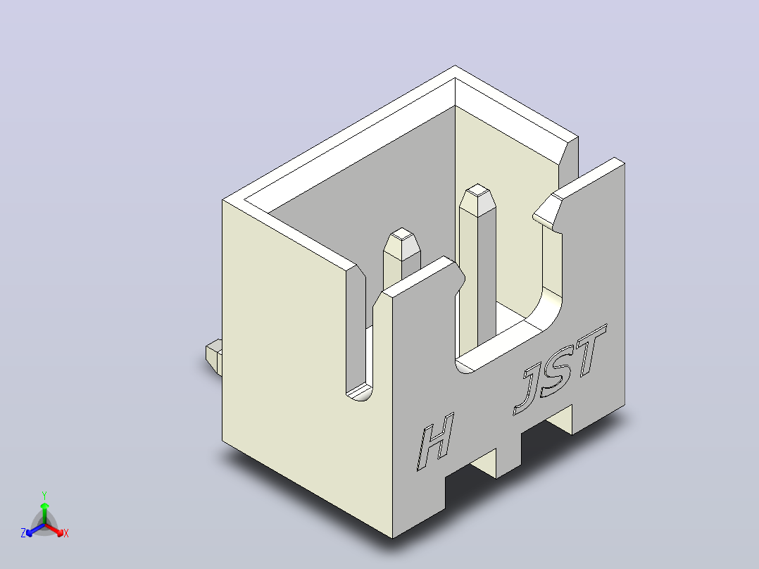 白色JST XH 2针连接器P 2 54mm有角度主视图