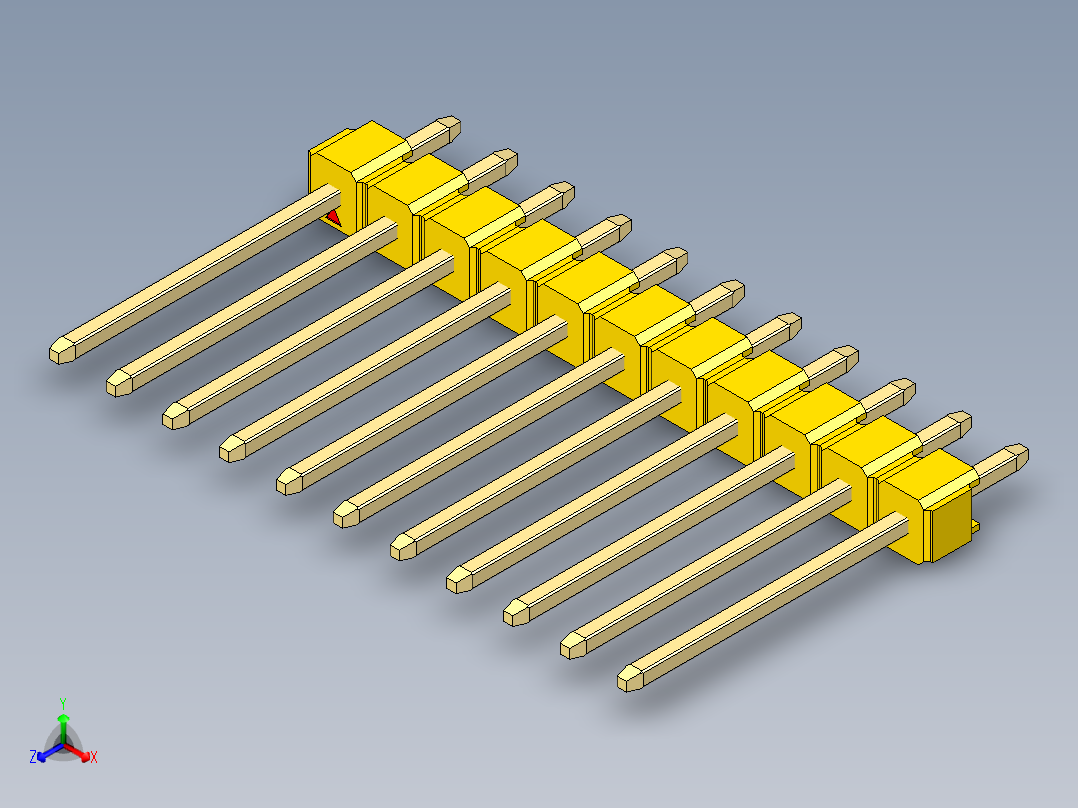 彩色公头100mil（2.54mm）系列-DS1021_yellow_1x11p_100mil_Type5_rev1.0主视图