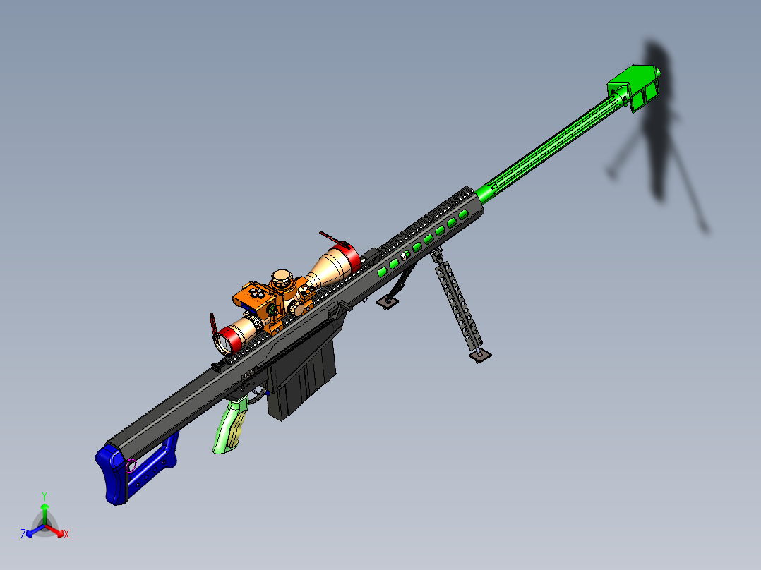 手枪左轮冲锋枪老式狙击步枪设计3D图纸barrett-m107-sniper-rifle sw stp主视图