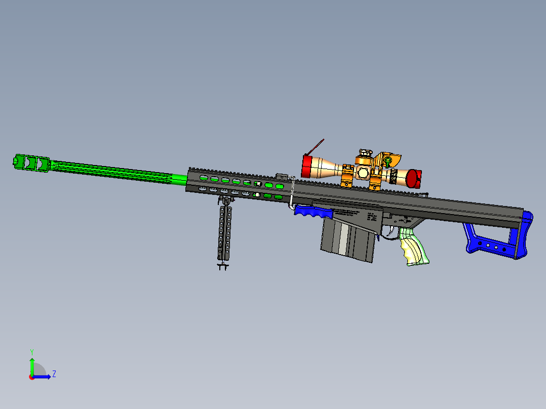 手枪左轮冲锋枪老式狙击步枪设计3D图纸barrett-m107-sniper-rifle sw stp左视图
