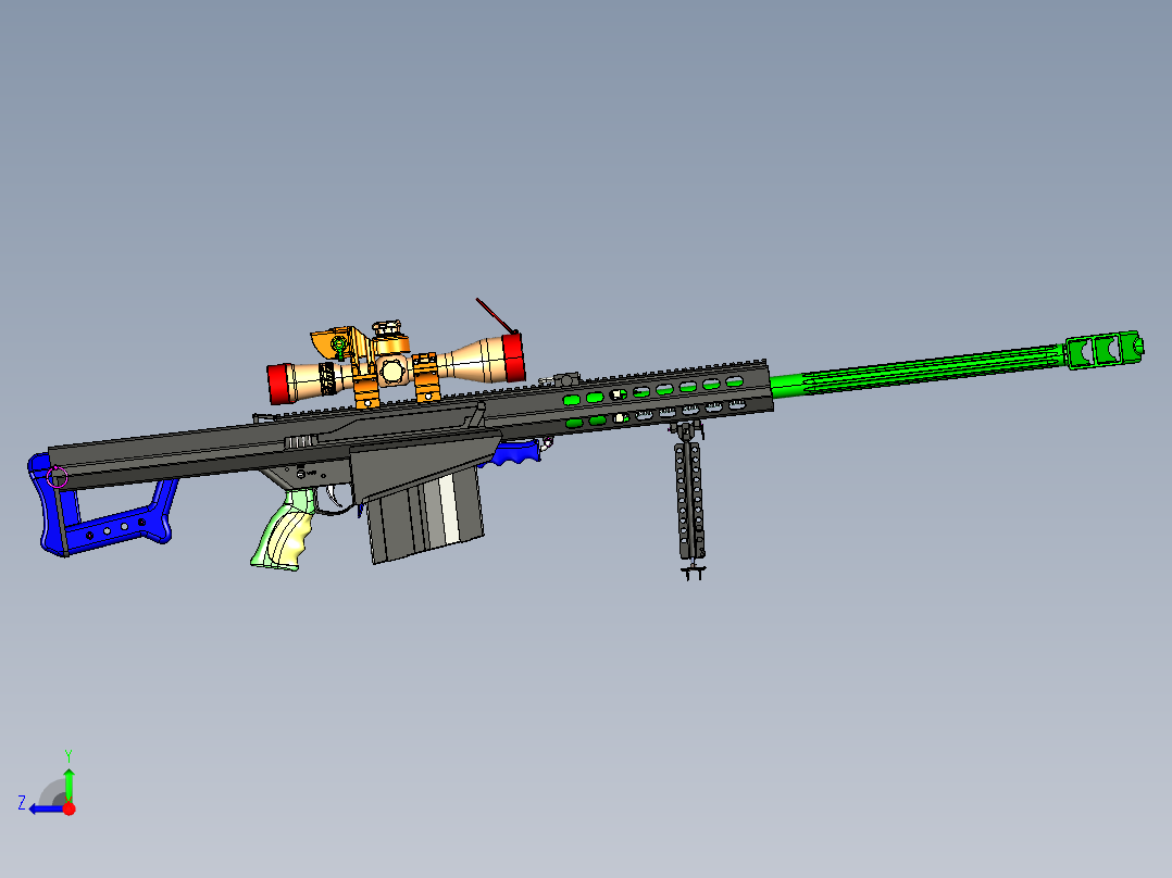 手枪左轮冲锋枪老式狙击步枪设计3D图纸barrett-m107-sniper-rifle sw stp右视图
