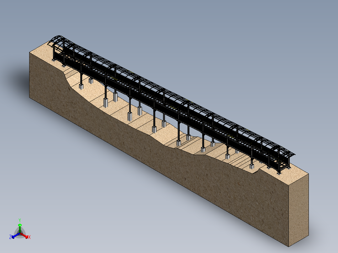 钢结构桥梁55米x2.4米正等轴测图