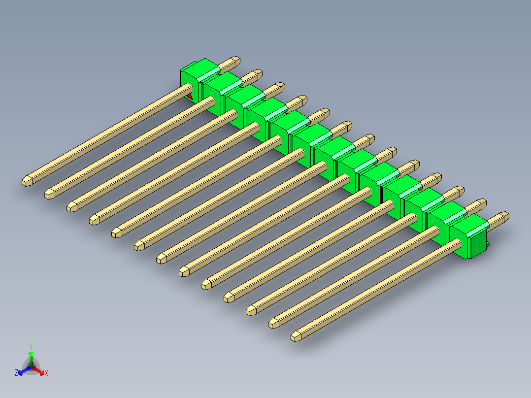 彩色公头100mil（2.54mm）系列-DS1021_green_1x13p_100mil_Type19_rev1.0主视图