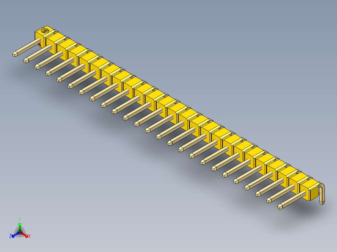 彩色公排针 100mil 2.54mm 系列-DS1022_yellow_1x25p_100mil_TypeD_rev1.0正等轴测图