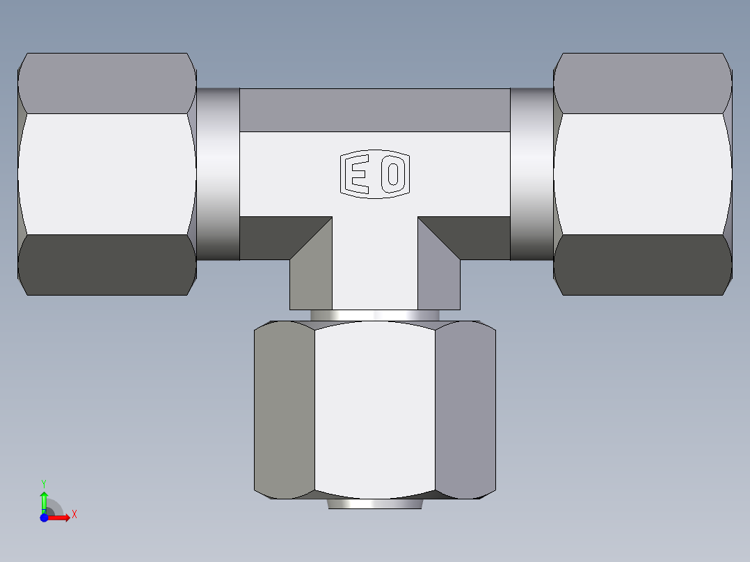 卡套式工业通用硬管接头EO_Swivel_nut_branch_tee_ET08ZLCF前视图