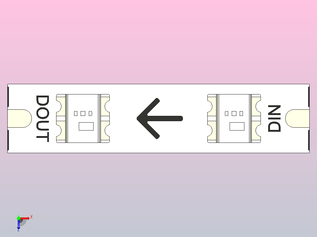 这是超窄柔性3毫米WS2812B可寻址RGB LED灯条的一部分模型俯视图