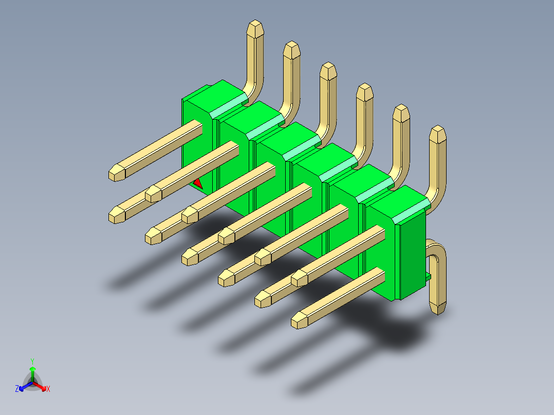 彩色公排针 100mil 2.54mm 系列-DS1022_green_12p_100mil_TypeSMT_rev1.0正等轴测图