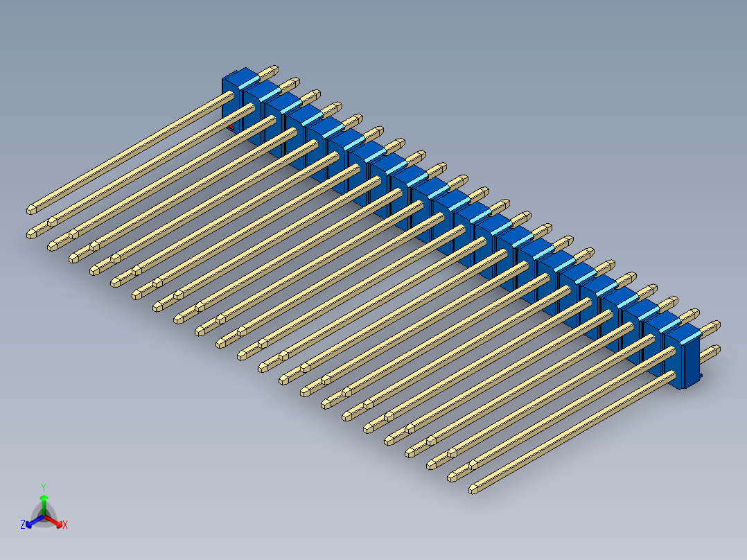 彩色公头100mil（2.54mm）系列-DS1021_blue_2x22p_100mil_Type43_rev1.0正等轴测图