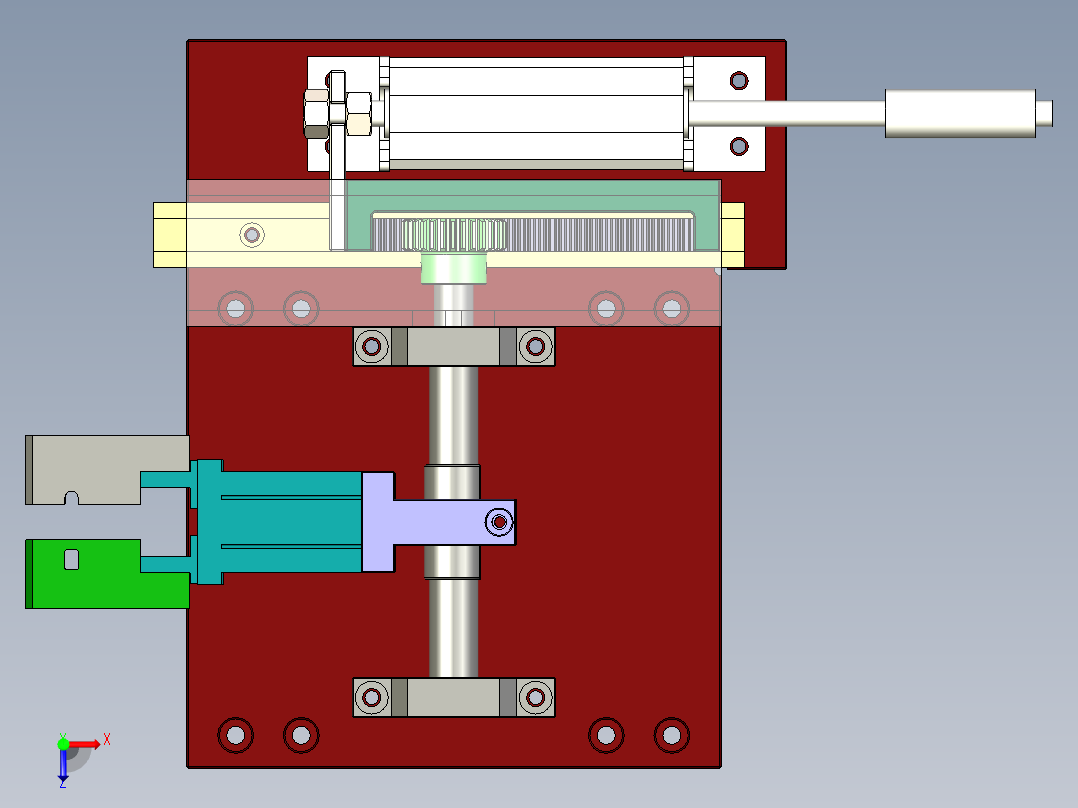 齿轮齿条翻转机构俯视图