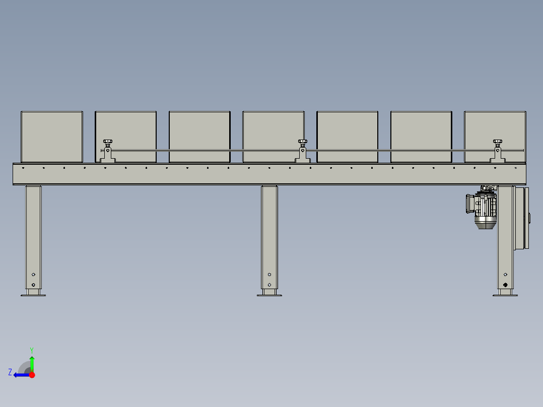 O型圈驱动滚轮输送机右视图