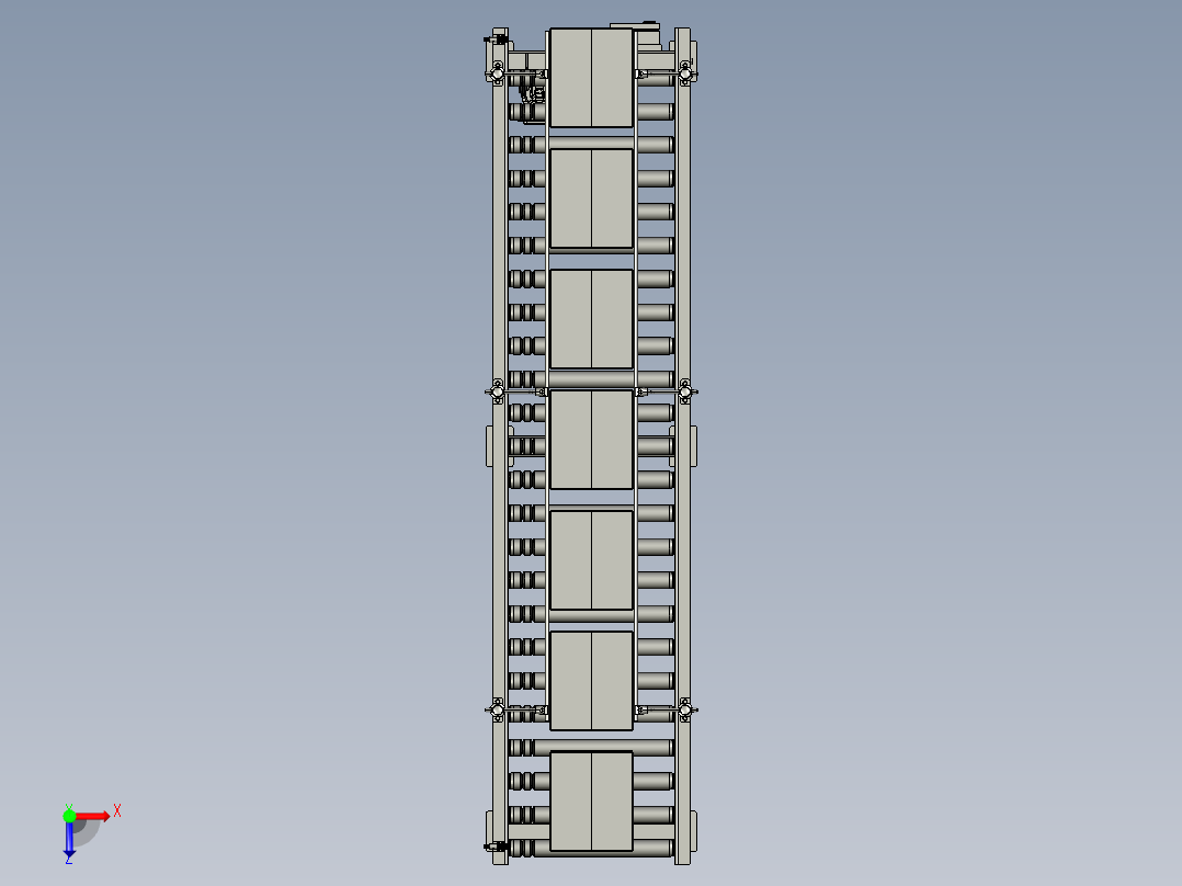 O型圈驱动滚轮输送机俯视图