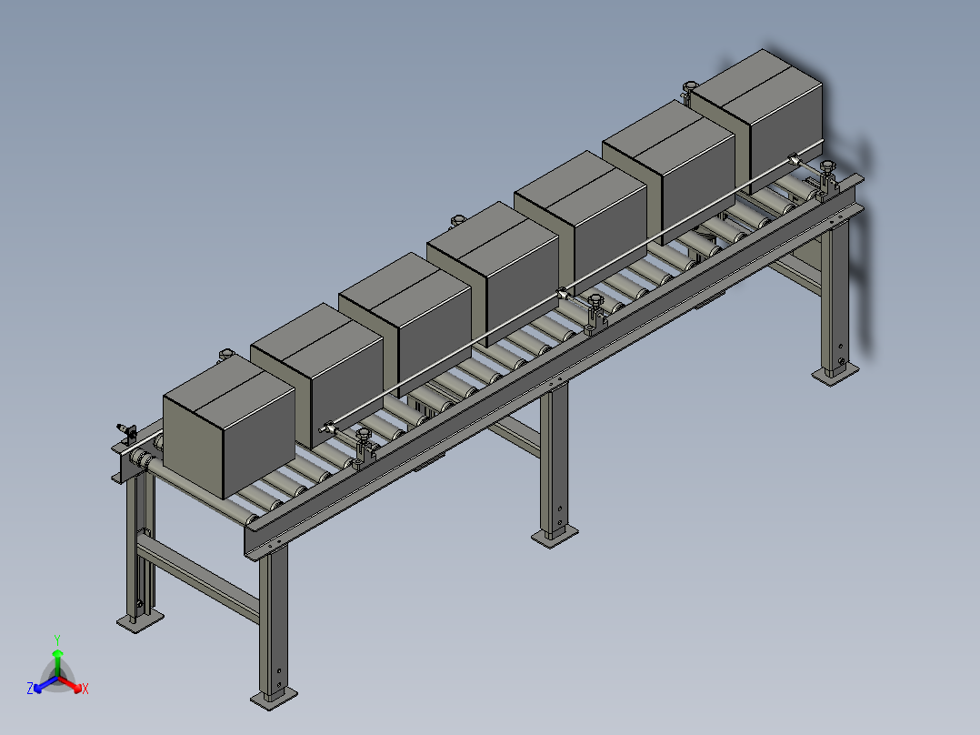 O型圈驱动滚轮输送机正等轴测图