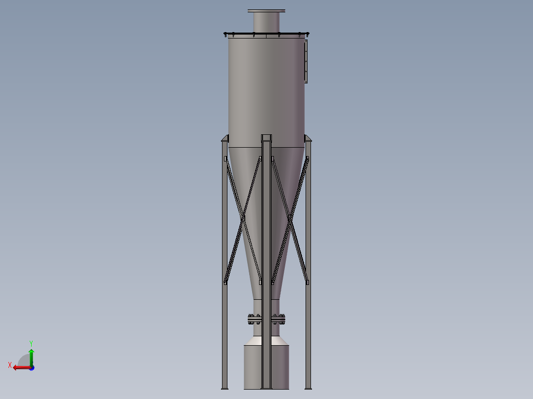 一套切向除尘的旋风除尘SolidWorks图后视图