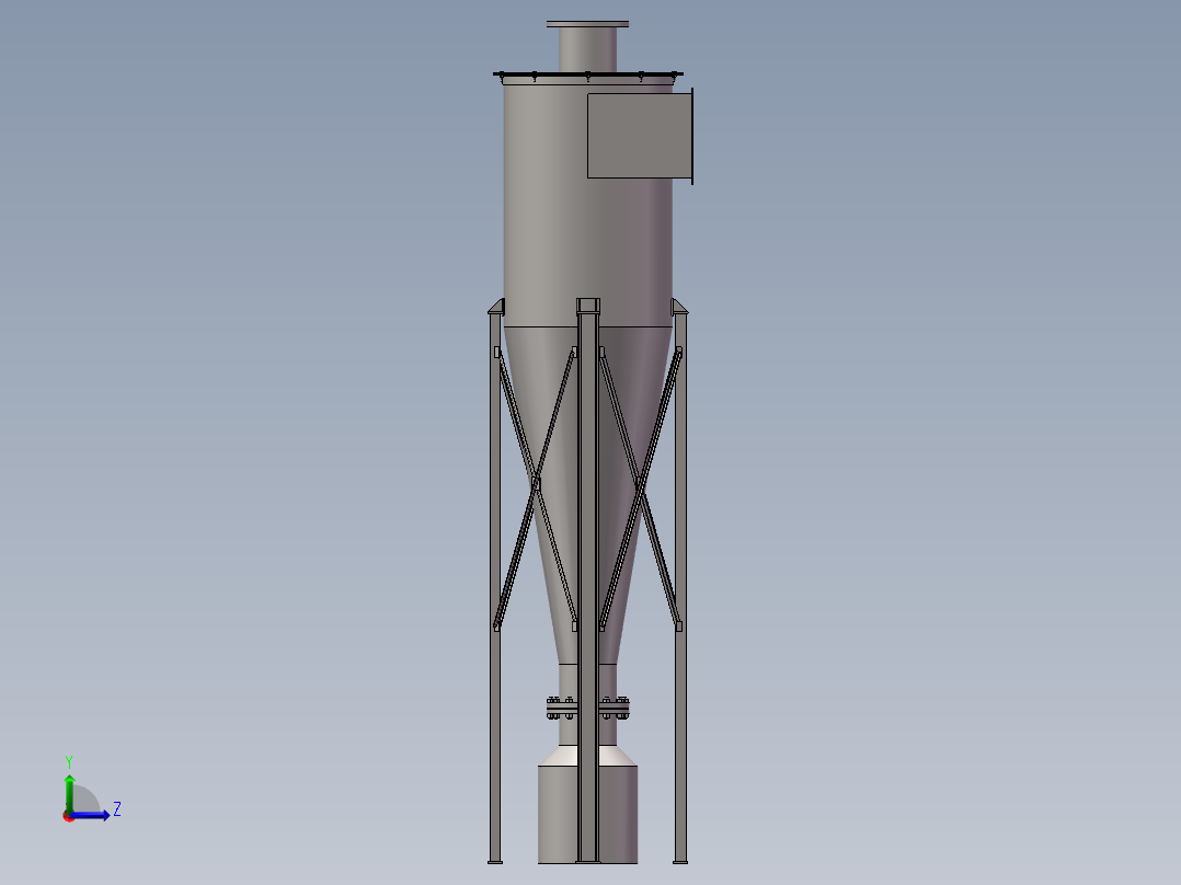 一套切向除尘的旋风除尘SolidWorks图左视图