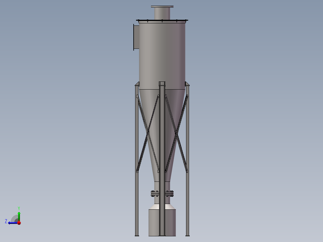 一套切向除尘的旋风除尘SolidWorks图右视图