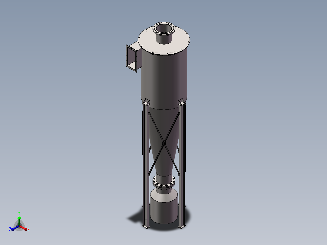 一套切向除尘的旋风除尘SolidWorks图正等轴测图