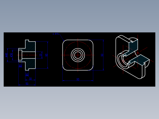 CAD格式机械制图二维100例练习-74 轴测图剖视(二)