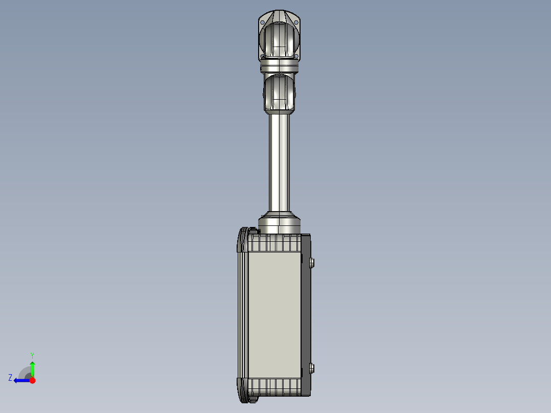 向上固定底座+中间连接器+转角+箱体连接器+控制箱右视图