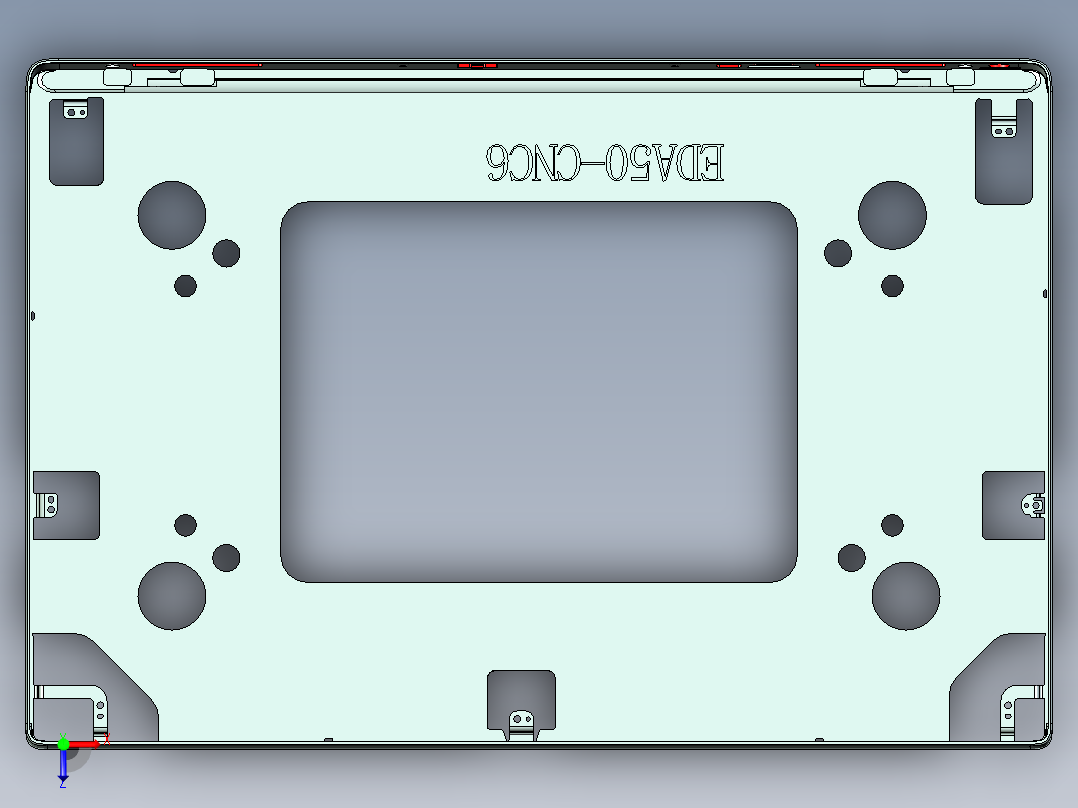 屏幕金属外壳铣四周侧孔CNC编程程序模型俯视图