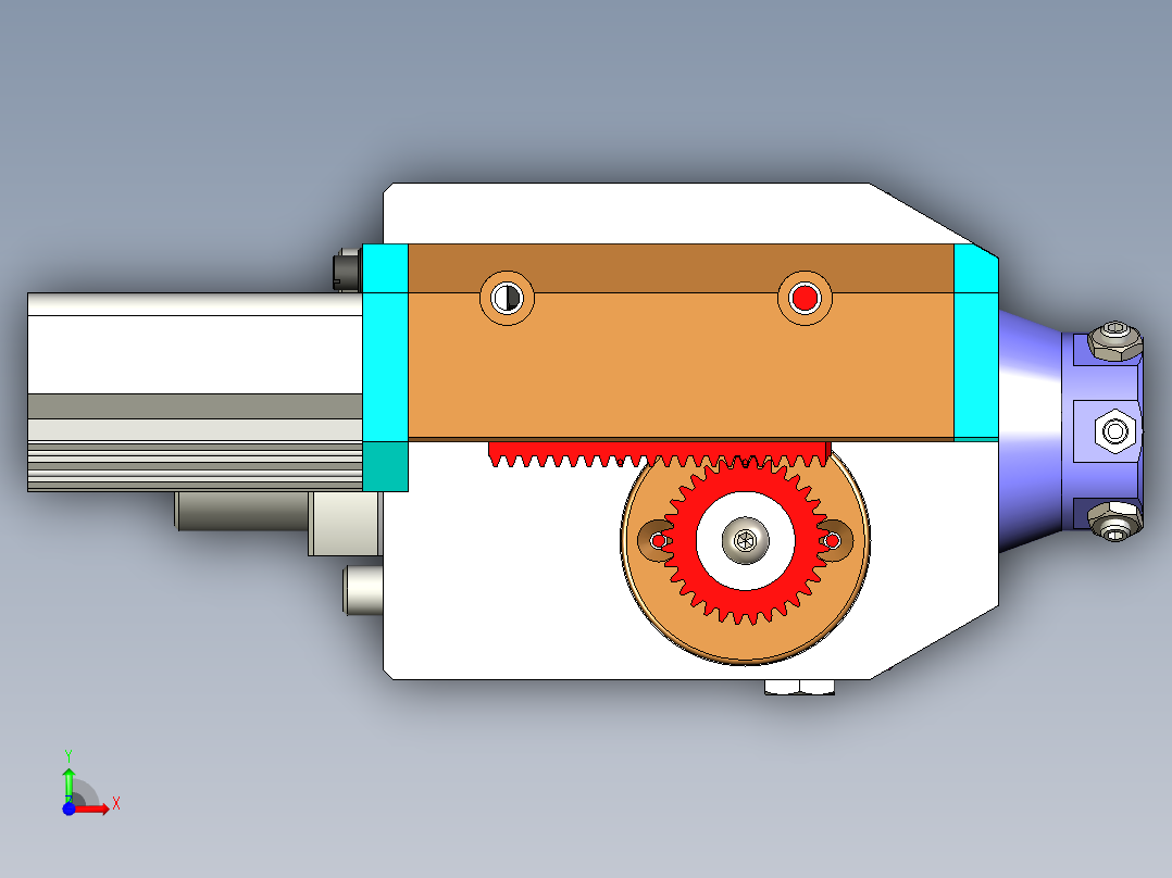 一款实用齿轮齿条旋转组件前视图