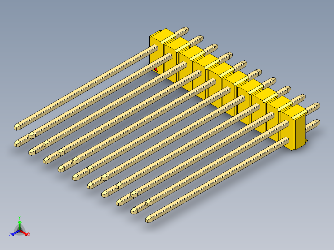 彩色公头100mil（2.54mm）系列-DS1021_yellow_2x10p_100mil_Type43_rev1.0主视图