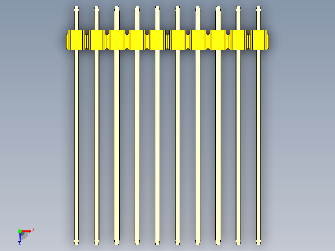 彩色公头100mil（2.54mm）系列-DS1021_yellow_2x10p_100mil_Type43_rev1.0俯视图