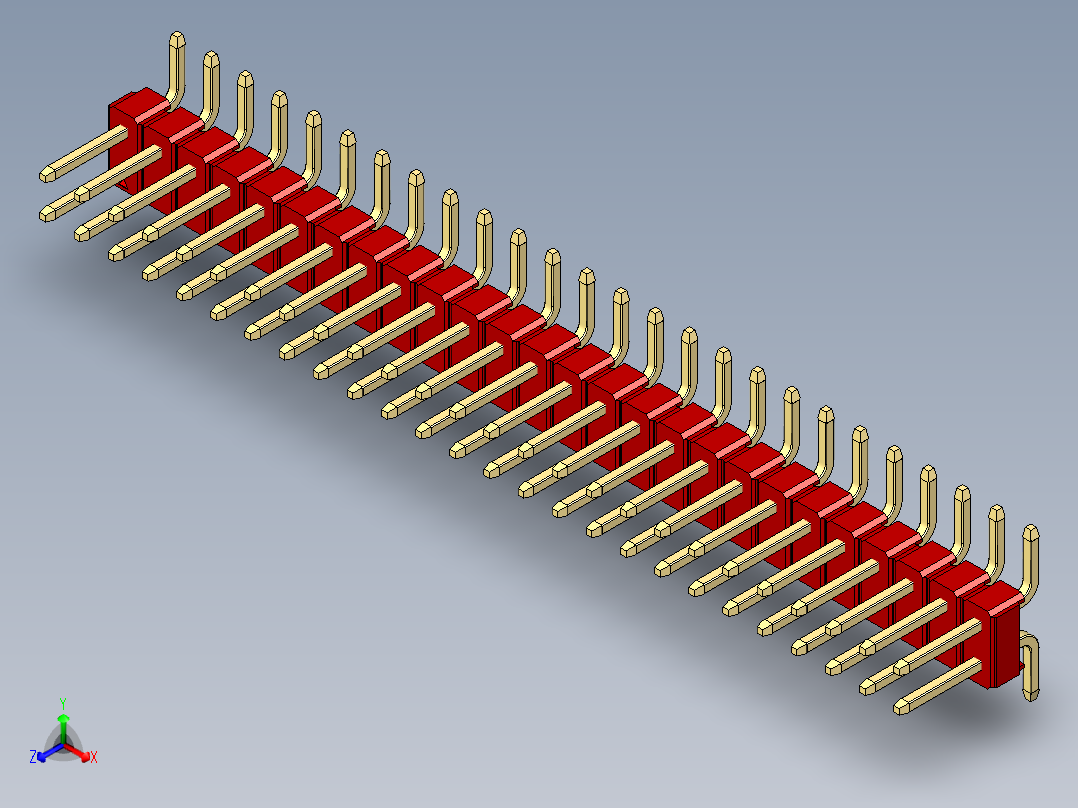 彩色公排针 100mil 2.54mm 系列-DS1022_red_52p_100mil_TypeSMT_rev1.0主视图
