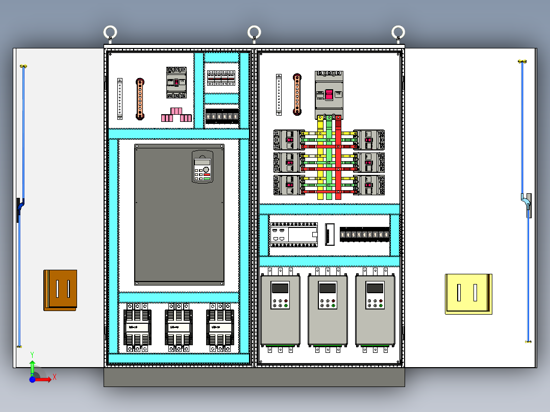 双柜组装变频器星三角+630A竖装plc软启动控制柜 56252前视图