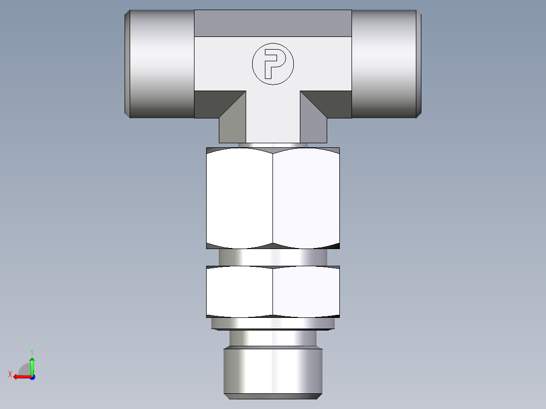 卡套式工业通用硬管接头EO_Assembled_adjustable_standpipe_branch_tee_EVT14SMOMD71后视图
