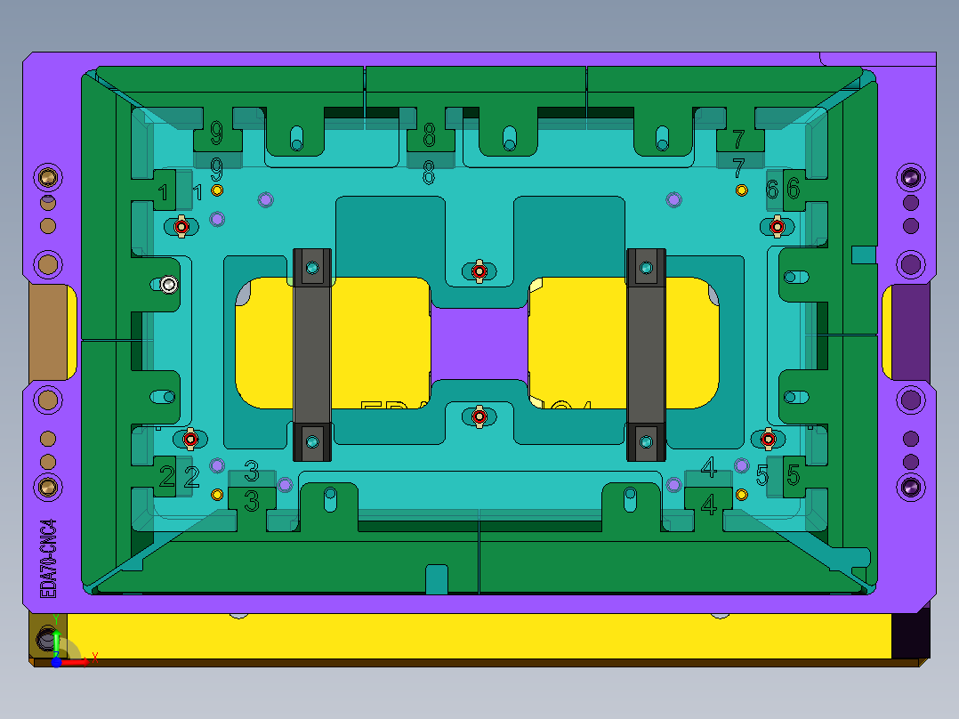 EDA70-笔记本CNC工装夹具三维模型CNC4分滑块-190329前视图