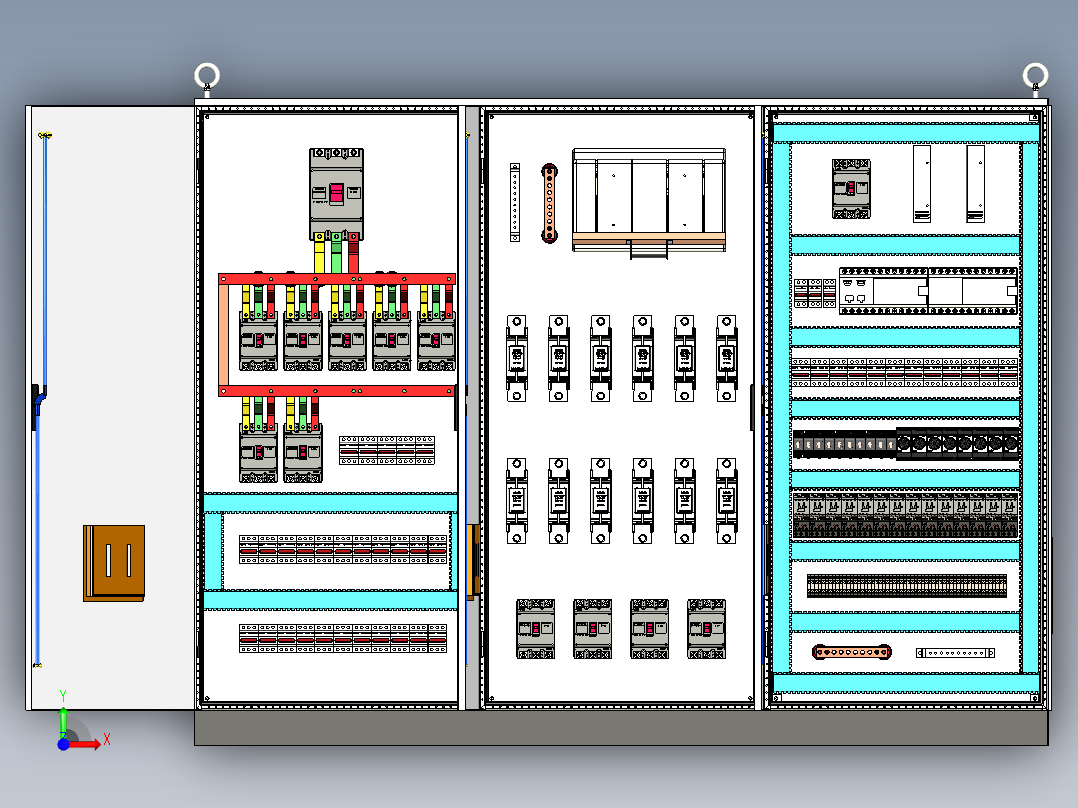 三柜组装630A正装刀开关plc延时控制柜 55789前视图
