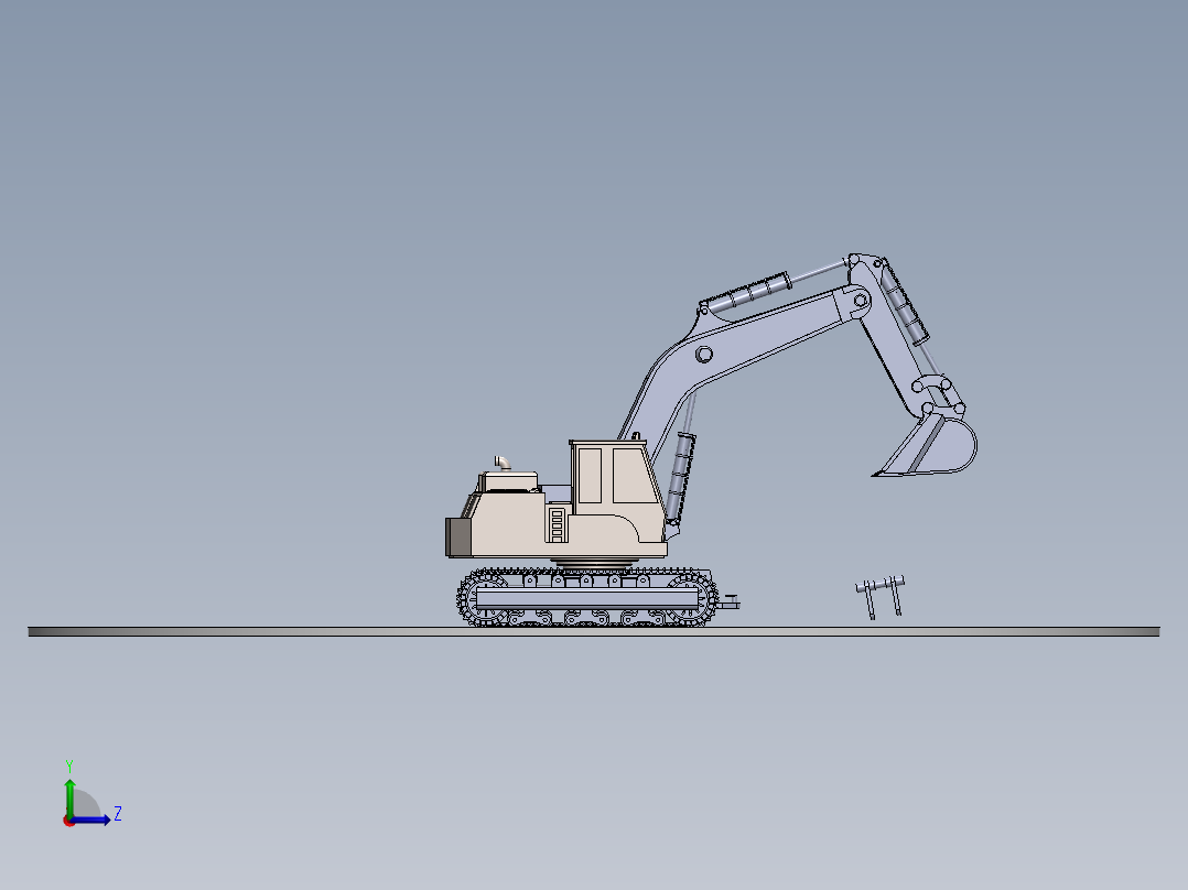 挖掘机（包含零件和装配体） 3D模型左视图