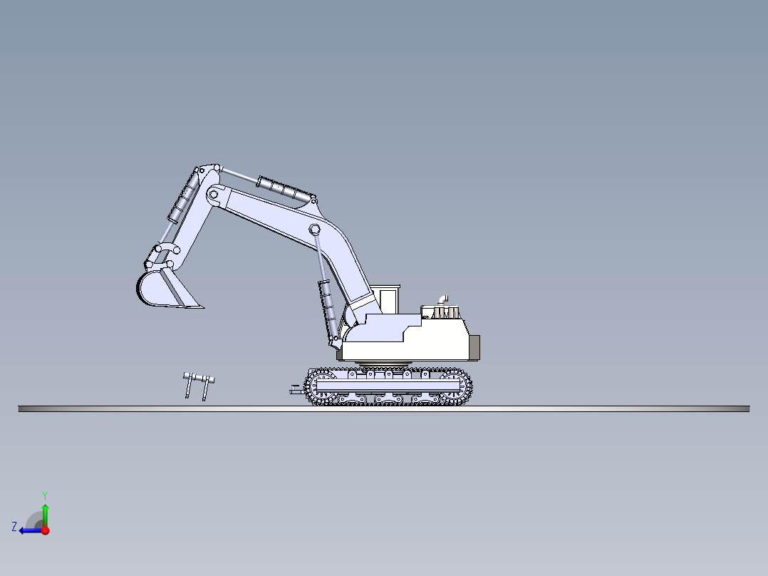 挖掘机（包含零件和装配体） 3D模型右视图
